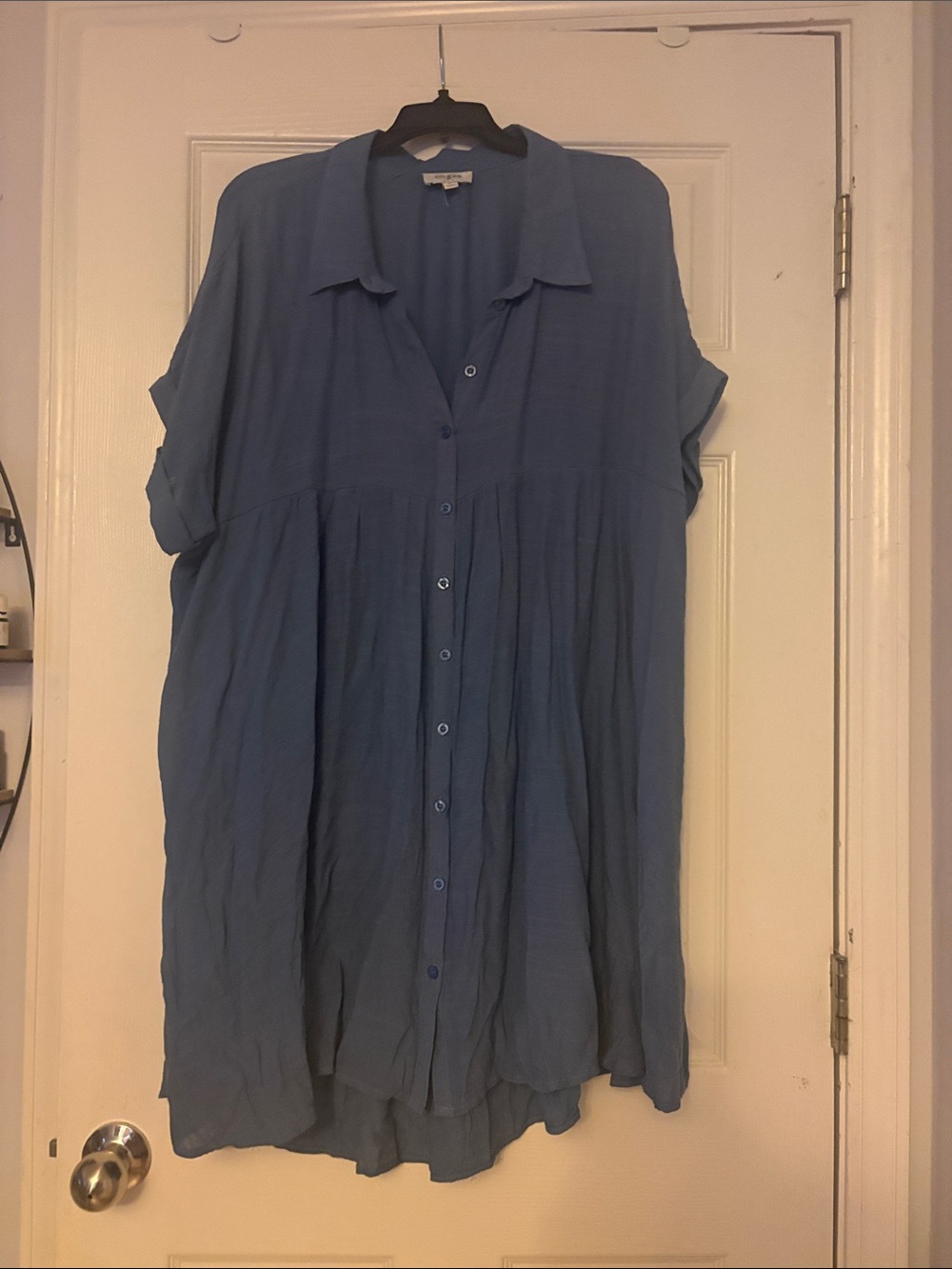 Light Blue Button-Front Women's Tiered Dress